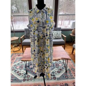 Alexs Lemonade Stand Lemon Tile Print Cotton Sleeveless Tiered Shirt Dress XL